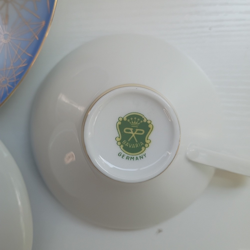 Germany Bavaria Blue Gold Star Bursts 3pc Tea Set Service For 1 Cup Saucer Plate - Picture 9 of 9
